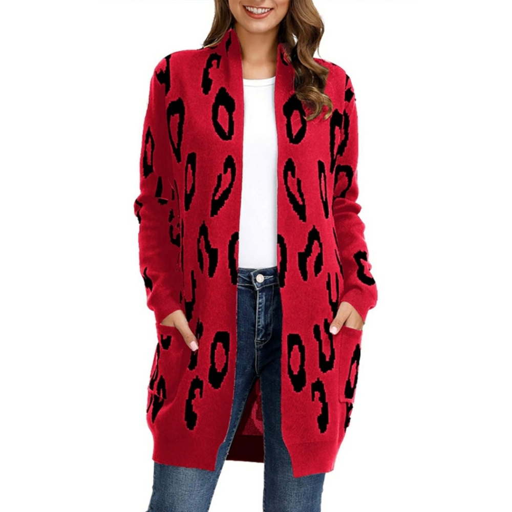 🆕️Leopard Print Open Front Long Knitted Cardigan